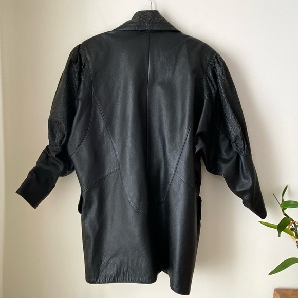 Vintage black leather puff sleeve sueded abstract dot patterned jacket - Picture 13 of 16